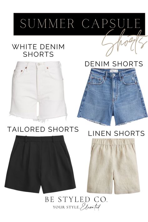 Tailored Linen Shorts Outfit, Linen Shorts Outfit, Essential Shorts, Shorts Linen, Outfit Ideas For Summer, Shorts For Summer, Summer Outfits 2024, Summer Capsule Wardrobe, White Denim Shorts