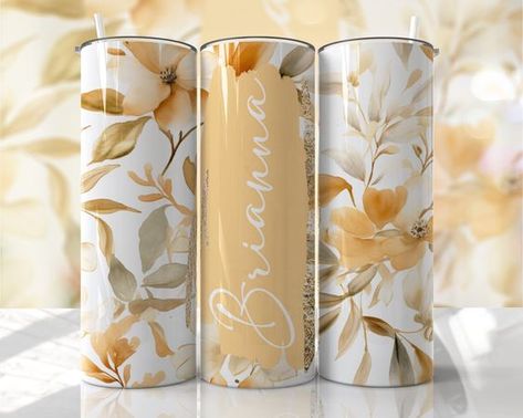 Floral - Yellow White - 20oz Skinny Seamless Tumbler Wrap PNG - Sublimation Tumbler Template - EmmePrintCo White Tumbler, Event Business, Summer Tumbler, Sublimation Ideas, Tumbler Template, Wrap Ideas, Matching Couple, Sublimation Tumbler, Printable Vinyl