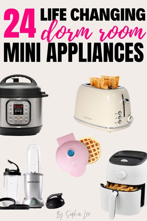 My daughter was thrilled to find this post and pick out a couple of appliances for her dorm room. She ended up ordering an air fryer, a steamer, and a waffle maker!! College Dorm Appliances, Dorm Room Cooking Appliances, Dorm Mini Kitchen, Dorm Appliances, Dorm Room Kitchen Ideas, Mini Kitchen Appliances, Room Appliances, Dorm Room Kitchen, Dorm Room Organization Diy