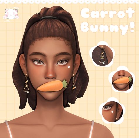 Ts4 Bunny Cc, Sims4 Makeup, Cc For Sims 4, Face Markings, Carrot Earrings, Sims 4 Anime, Bunny Tattoos, Free Sims, Sims 4 Teen