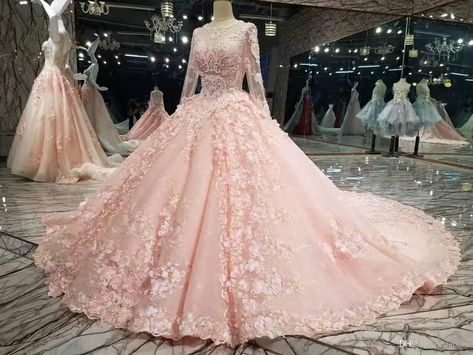 Real Photos Long Sleeveless O Neck Luxury Long Train Lace Beaded Crystals Bow Wedding Dresses 2017 Bridal Dress Gown Pink Wedding Dresses 3d Flower Wedding Dress, Long White Wedding Dress, Flower Wedding Dress, Pink Wedding Gowns, Blush Wedding Gown, Long Sleeve Bridal Gown, Pink Ball Gown, Lace Applique Wedding Dress, Pink 3d