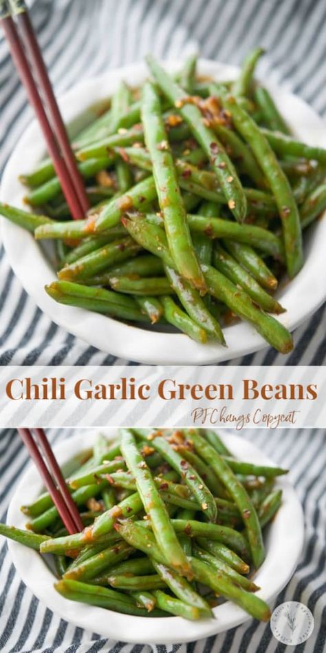 Pf Chang’s Green Beans, Pf Chang Green Bean Recipes, Pf Changs Green Beans Copycat Recipes, Green Beans Pf Changs, Pf Changs Recipes, Pf Changs Green Beans, Chili Green Beans, Pf Changs Copycat, Asian Green Beans