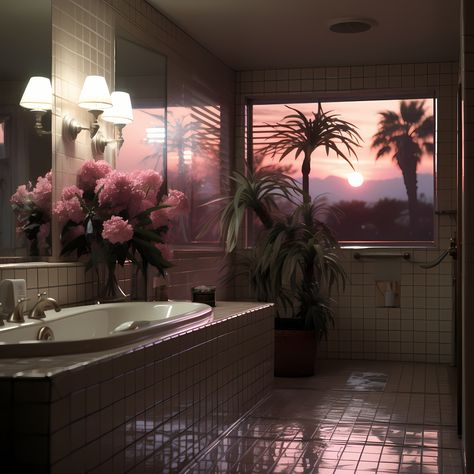 80s Bathroom, Pink House Interior, 80s Interior Design, 80s House, 80s Art Deco, Apartment Deco, 80s Interior, 80s Decor, Retro Wave