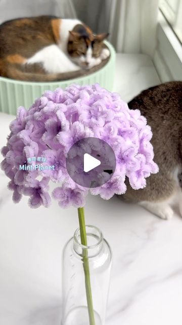 Hydrangea Pipe Cleaner, Pipe Cleaner Hydrangea, Flower From Pipe Cleaner, Making Flowers With Pipe Cleaners, Chenille Flowers Diy, Flower Pipe Cleaner Tutorial, How To Make Flowers With Pipe Cleaners, Flower Pipe Cleaner Bouquet, Flowers Made From Pipe Cleaners