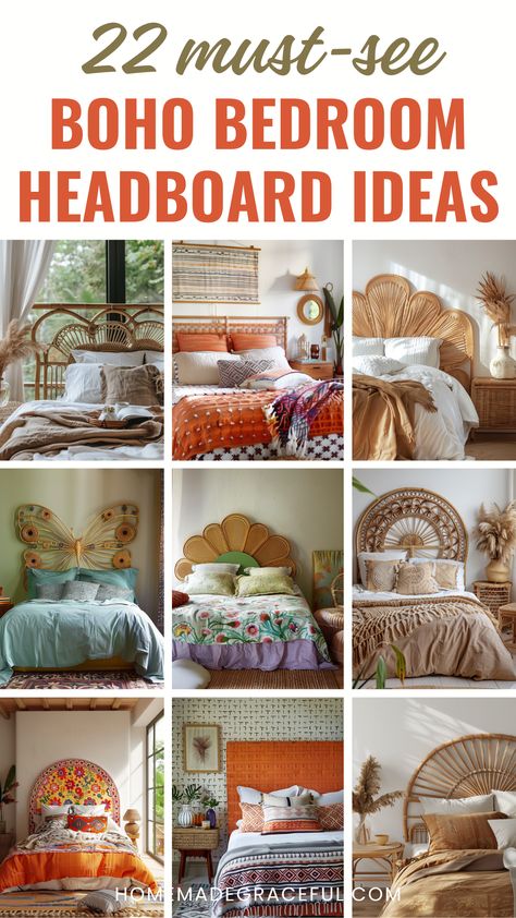 boho bedroom headboard ideas Renter Friendly Headboard, Kids Headboard Ideas, Diy Boho Headboard Ideas, Boho Headboard Ideas, Bed Without Headboard Decor, Cheap Boho Decor Ideas, Boho Bed Headboard, Headboard Ideas Bedroom, Diy Headboard Ideas Easy