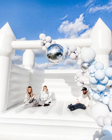 Aesthetic Bounce House, White Bounce House Photoshoot, Modern Bounce House, Sisterhood Retreat, Bounce Castle, Kids Party Rentals, White Bounce House, Moon Bounce, Jumping Castle