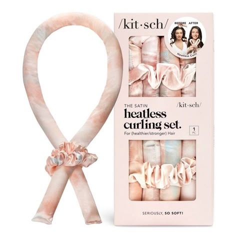 Create effortless waves and bouncy curls with the Kitsch Satin Heatless Curler 3PC Set in Sunset Tie Dye! The silky-soft satin leaves your hair looking shiny and frizz-free while helping to protect against breakage. Just wrap your hair around the curling rod and gently secure the ends with the satin scrunchies for heatless, damage-free styling. Curl Headband, Heatless Rollers, Hair Curlers Overnight, Soft Curlers, Satin Heatless Curling Set, Curling Headband, No Heat Curls Overnight, Heatless Curling Set, Heat Free Curls