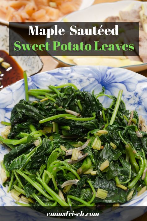 Sweet Potato Greens Recipe, Sweet Potato Leaf Recipe, Sweet Potato Greens, Sweet Potato Leaves Recipe, Sauteed Sweet Potatoes, Sweet Potato Leaves, Korean Sweet Potato, Vegetable Stir Fry Recipe, Freeze Sweet Potatoes