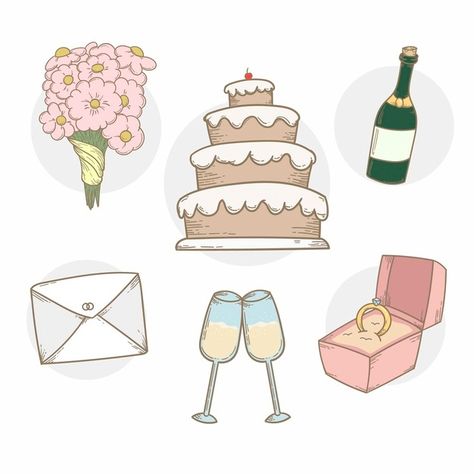 Wedding Cake Cartoon, Wedding Cake Doodle, Wedding Sticker Design, Card Poster Design, Cake And Champagne, Wedding Cartoon, Doodle Wedding, Valentines Day Love Letters, Bride Wars