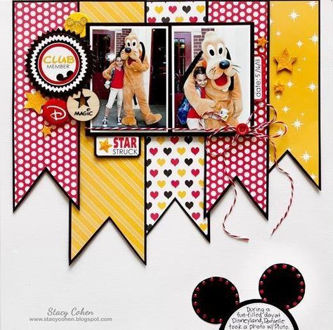 Disney, banners, Mickey Disney Scrapbook, Layout, Disney, Disney Scrapbooking Layouts, Playing Cards, Scrapbooking, Frame