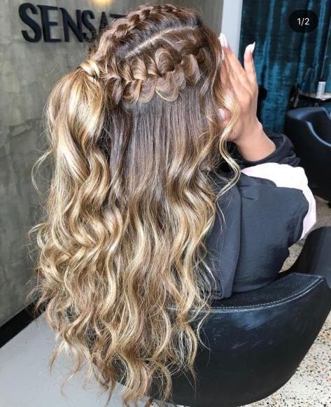 Two Strands In Front Hairstyle, Hairstyles For Junior Bridesmaids, Grade 8 Grad Hairstyles, Grad Hairstyles, Grad Hair, Cute Prom Hairstyles, Hairstyle Examples, Formal Hairstyles For Long Hair, Hoco Hairstyles