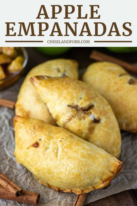 This baked apple empanadas recipe is the perfect fall dessert that is not only delicious but portable as well. #appleempanadas #appledessert #empanadas | chiselandfork.com Apple Empanadas Recipe Easy, Apple Empanadas Recipe, Apple Empanadas, Vegetarian Empanadas, Easy Baked Apples, Apple Cider Donuts Baked, Empanadas Dough, Apple Hand Pies, Homemade Dough