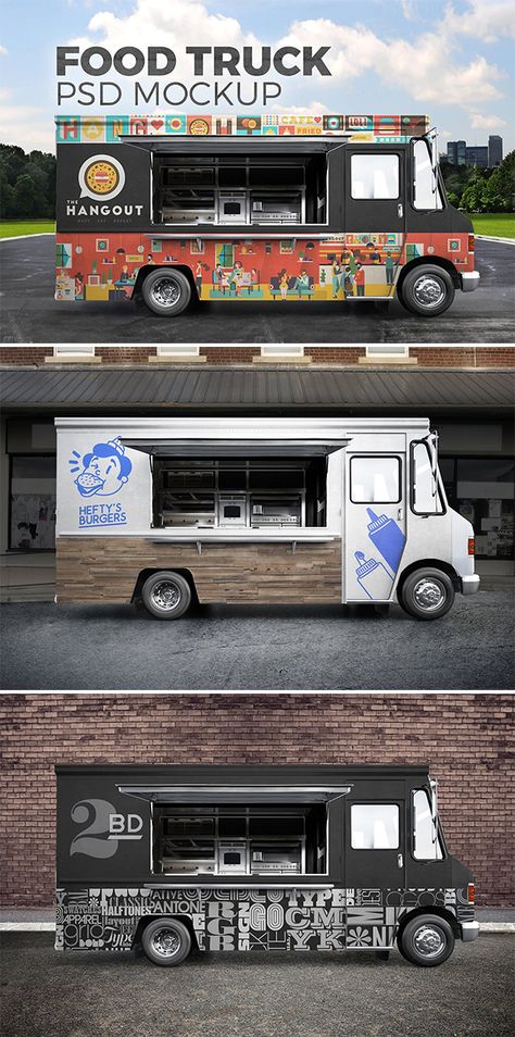 Van Branding, Pizza Vans, Custom Food Trucks, Truck Graphics, Food Cart Design, Black Truck, Coffee Truck, Truck Stickers, Kiosk Design