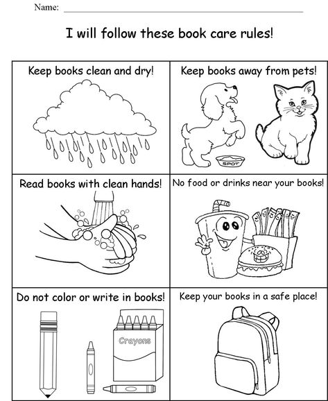 Library Skills Worksheets Free Printable, Library Worksheets For Kindergarten, Library Worksheets Free Printable, Kindergarten Parts Of A Book, My Favorite Book Worksheet, Book Care Activities, Library Activities Elementary, Kindergarten Library Activities, Library Skills Elementary