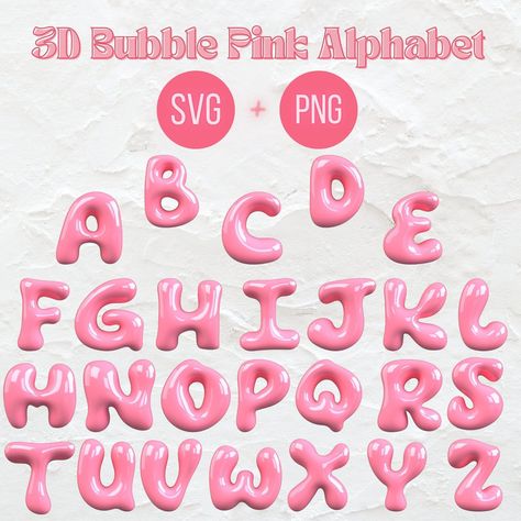 Download our pink bubble font SVG and use it for your scrapbooking, printables, and SVG projects! #pinkbubblefont #svg #scrapbooking #printables . #Tumblr #Y2k_Bubble_Letters #Pink_Bubble_Letters #Youtube_Graphics Pink Bubble Letters, Bubble Text Design, Cute Bubble Letters, Bubble Handwriting, Bubble Fonts Alphabet Graffiti, Svg Projects, Bubble Alphabet, Scrapbooking Printables, Bubble Letter Fonts