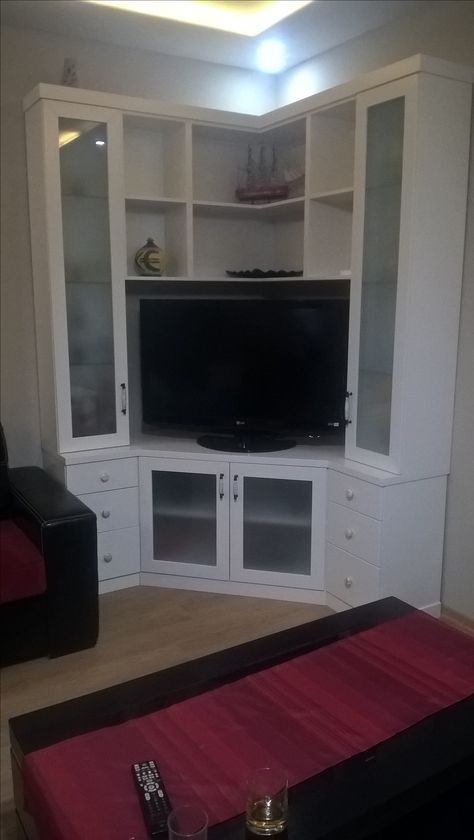 Corner Cabinet Living Room, Laundry Room Decor Diy, Make Your Home Look Expensive, Dining Room Corner, Attic Bedroom Storage, Modern Tv Unit Designs, Built In Entertainment Center, Tv Unit Furniture Design, Built In Shelves Living Room