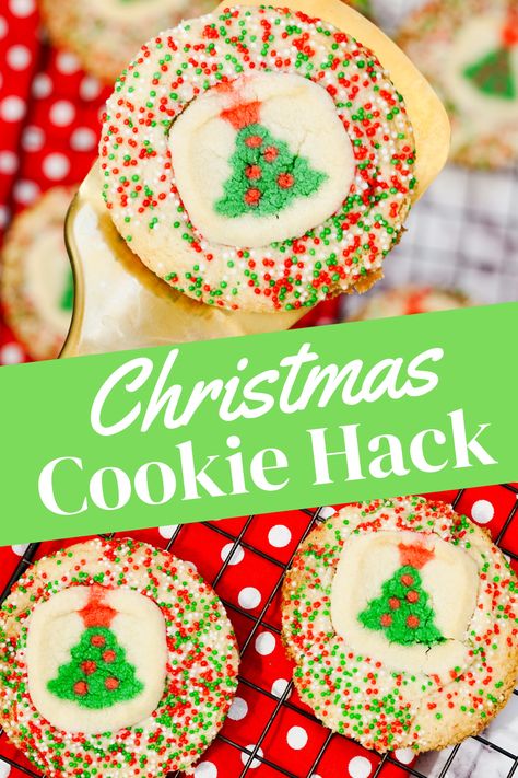 Use this simple and easy Christmas Cookie Hack with Pillsbury Christmas tree cookies and sugar cookies. The kids can help make these. No mess and only a couple of ingredients. Ready in about 20 minutes. Pillsbury Ready To Bake Cookies, Pilsbury Recipes Christmas, Easy Cookie Tray Ideas, Cookie Crawl Ideas, Pillsbury Turkey Cookies, Easy Cookie Recipes For Christmas, Christmas Cookie Day Ideas, Pillsbury Christmas Tree, Easy Christmas Cookie Decorating Ideas For Kids