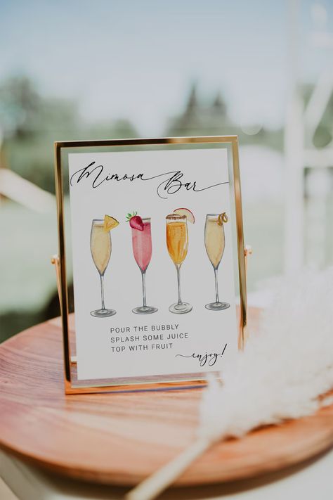 Modern Minimalist Mimosa Bar Sign, Wedding Drink Sign, Printable Template, Instant Editable Download, Bridal Shower Sign, Baby Shower Sign - Etsy Canada Mimosa Bar Wedding, Tea Party Wedding Shower, Baby Shower Cocktails, Wedding Drink Sign, Bar Sign Wedding, Simple Bridal Shower, Bubbly Bar, Mimosa Bar Sign, Bridal Shower Sign