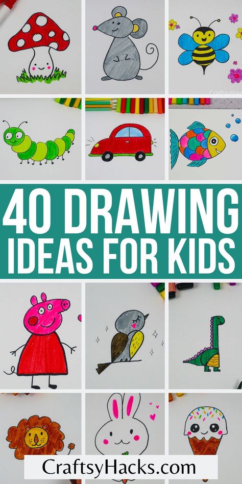 Art drawings can be a fun activity to do with your kids. Give them plenty of ideas and drawing inspiration from this list. So many cute animal drawings and easy patterns for them to learn. Some Easy Drawings, Retro Animation, Sketch Disney, Sparrow Drawing, Easy Pictures To Draw, Animation Tips, Drawing Ideas For Kids, Toddler Drawing, Mouse Sketch