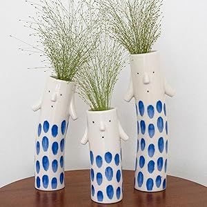 MOUGIGI Cute Family Face Vases Set of 3 - Unique Ceramic Bud Vases for Small Flower - Fun Modern Aesthetic Decor for Home - Pretty Decorative Flower Holder for Women and Kids for Spring Ceramic Bud Vases, Short Vase, Face Vase, Aesthetic Decor, Flower Holder, Pottery Crafts, Handcrafted Ceramics, Unique Ceramics, Vase Design