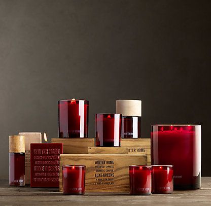 Restoration Hardware Candles Scent Candles Trends, Restoration Hardware Home, Coloured Candles, Home Furnishing Stores, Diffuser Bottle, Candle Carving, Winter Candle, Scented Sachets, Winter Home