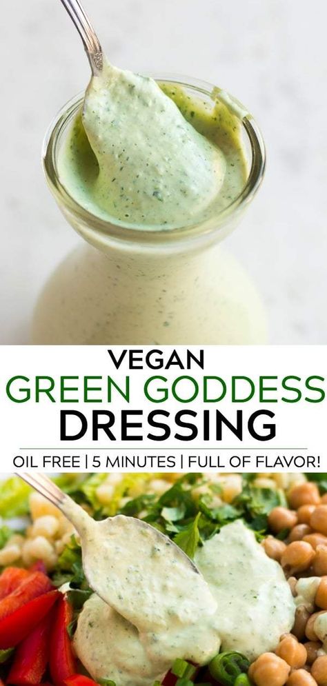 Vegan Green Goddess Dressing, Buttermilk Baking, Green Goddess Dressing Recipe, Vegan Green Goddess, Vegan Salad Dressing Recipes, Oil Free Salad Dressing, Goddess Dressing Recipe, Healthy Oil, Vegan Salad Dressing