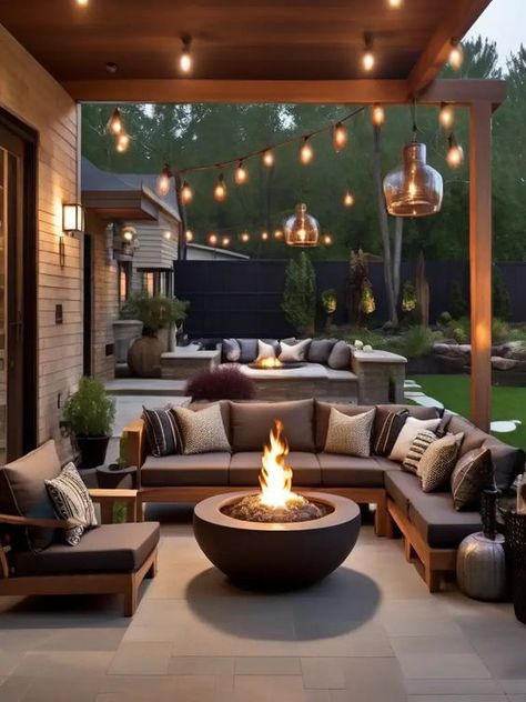 Landscape Ideas Backyard Patio Layout, Decks Designs, Patio Decks, Outdoor Fire Pit Area, Patio Grande, Patio Layout, Fireplace Designs, Dream Patio, Patio Deck Designs