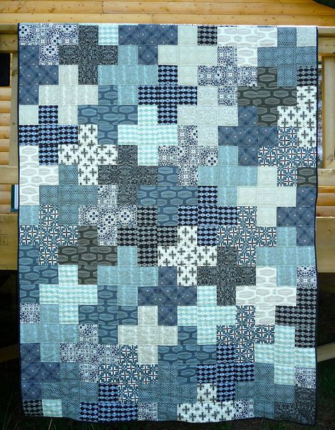 . Quilt For A Man, Quilts For Teenage Boys, Outdoorsy Quilt, Blue Log Cabin Quilts, Rugged Cross Quilt Pattern, Patchwork Quilt, Patchwork Quilting, Plus Quilt, Twin Quilt Size