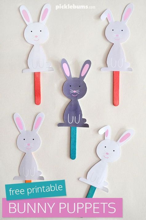 Free printable bunny puppets and song page! #easter #freeprintables ##preschool Easter Crafts Preschool, Paper Bunny, Easter Arts And Crafts, Rabbit Crafts, Fun Easter Crafts, Easter Preschool, Easter Printables Free, Diy Ostern, Easy Easter Crafts