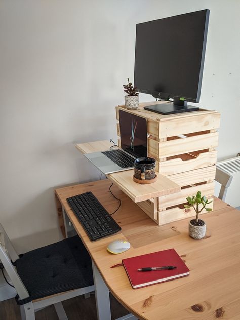 3 standing desk converter ideas for your WFH set up - IKEA Hackers Diy Standing Desk Converter, Standing Desk Shelf, Standing Desk Plans, Standing Desk Hack, Diy Standing Desk Plans, Diy Standing Desk, Lack Coffee Table, Desk Hacks, Hacks Ikea