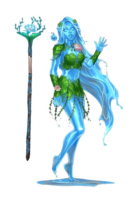 Female Marid Elf Druid - Drop - Pathfinder 2E PFRPG PFSRD DND D&D 3.5 4E 5E 5th ed d20 fantasy Naiads Art, Dnd Water Genasi Female Druid, Plasmoid 5e, Water Druid Dnd, Coastal Druid, Water Genasi Female Druid, Air Elemental Female, Water Elemental Female, Water Nymph Character Design