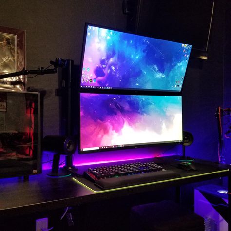 Dual Monitor Pc Setup, Dual Ultrawide Monitor Setup, Ultrawide Monitor Setup, Tech Setup, Monitor Setup, Dual Monitor Setup, Home Studio Setup, Dual Monitor, Pc Setup