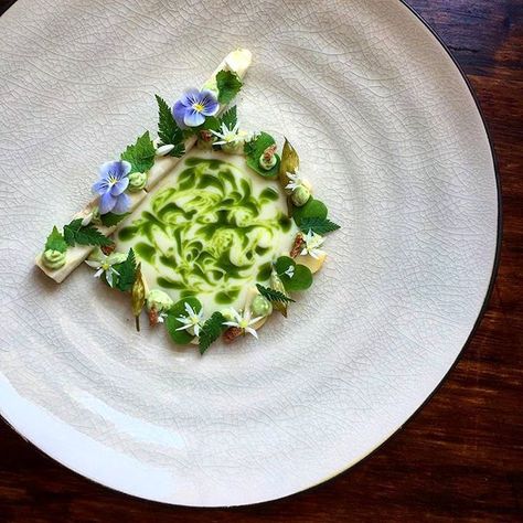 “Root celery that would like to become a white asparagus” 🌿 Root celery sous Vide 84°C/45min, flavored with lemon. Served with sour apples, pickled ramson buds & ramson cream. Finished with a buttery onion velouté with ramson oil & some wild herbs 🌿 by @foodbychristian 💫💫💫 Follow @cookniche for culinary inspirations. 💫💫💫 Visit our website for recipe inspirations. Link in bio. 💫💫💫 #cookniche #foodideas #foodspiration #hap White Asparagus Fine Dining, Asparagus Fine Dining, Gourmet Plating, Pickled Apples, Michelin Food, Art Of Plating, Michelin Star Food, White Asparagus, Fine Dining Recipes