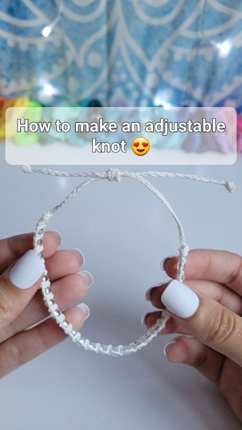 Bracelets By Keara | How I make my adjustable knots 😍 Stay tuned for how I put the bracelet on with it ❤️ #macrame #macramebracelet #squareknotbracelet… | Instagram Friendship Bracelet Slip Knot, How To Secure Bracelets, Knots For Friendship Bracelets, How To Tie The End Of A Friendship Braclet, Thread Bracelets Adjustable, Slip Knot For Bracelet, Tying A Friendship Bracelet, How To Make A Sizeable Bracelet, How To Make Adjustable Knot Bracelet