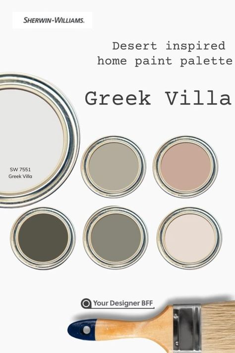 Greek Villa Coordinating Colors, Greek Interior Design, Greek Villa Sherwin Williams, Sherwin Williams Color Schemes, Sherwin Williams Green, Greek Villa, Real Life Photos, Kitchen Cabinet Color Ideas, Interior Wall Colors