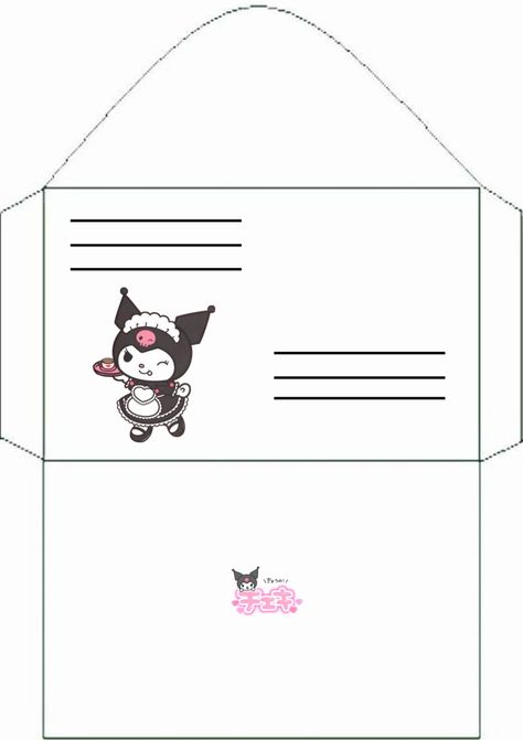 Kuromi Envelope Printable, Kuromi Envelope, Sanrio Envelope, Hello Kitty Envelope, Envelope Printing Template, Kawaii Envelopes, Printable Hello Kitty, Diy Envelope Template, Envelope Design Template