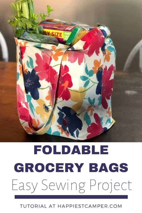 DIY Foldable Reusable Grocery Bags Canvas Bag Pattern Sewing Projects, Easy Shopping Bags To Sew, Easy Wallets To Sew, Grocery Bags Diy Reusable, Diy Market Bag, Market Bags To Sew, Project Storage Ideas, Grocery Bags Pattern, Reusable Grocery Bags Pattern