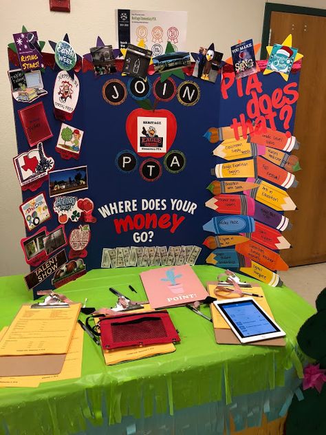 Pta Historian Ideas, Pta Membership Bulletin Board Ideas, Pta First Day Of School Ideas, Pta Display Board, Pto Membership Ideas, Pta Information Board, Ptsa Membership Ideas, Pto Table Display, Pta Back To School Ideas