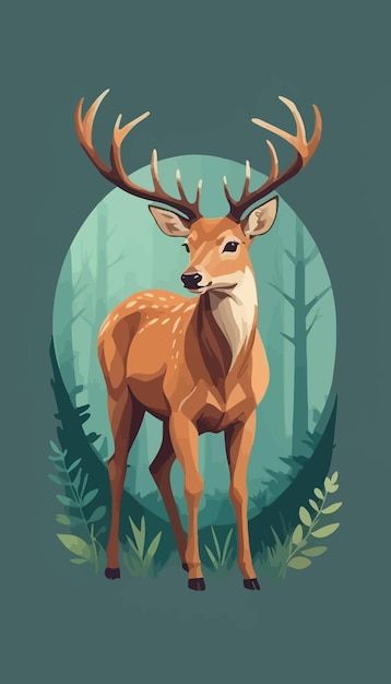 Deer Digital Art, Deer Illustration Cute, Deer With Antlers, Wildlife Poster, Deer Vector, Cartoon Deer, Deer Artwork, Deer Cartoon, Deer Wallpaper