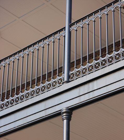 Cast Iron Stair and Balcony Railings Archives - Heritage Cast Iron USA Brewery Patio, Iron Railings Outdoor, Cast Iron Railings, Deck Stair Railing, Iron Balcony Railing, Hemingway House, Balcony Railings, Metal Railing, Iron Handrails