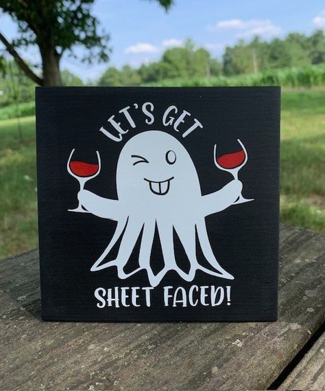 Fall+Halloween+Sign+for+Tabletop+Tiered+Tray+Counter+Home+Decor+by+Heartfelt+Giver Ghost Table, Holding Wine, Beetlejuice Halloween, Halloween Ghost Decorations, Entry Decor, Ghost Decoration, Halloween Sign, Business Decor, Vinyl Signs