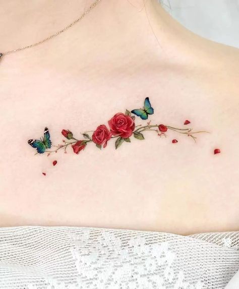 Rose And Butterfly Tattoo, Rose Tattoos For Women, Flower Wrist Tattoos, Red Rose Tattoo, Tattoos For Women Flowers, Best Tattoos For Women, Watercolor Tattoos, Zodiac Tattoos, Tatuaje A Color