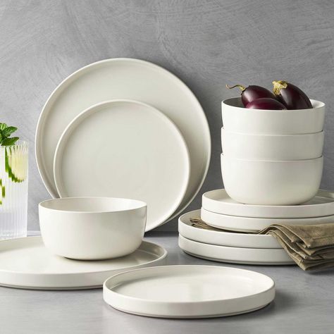 Member's Mark 12-Piece Modern Stoneware Dinnerware Set (Assorted Colors) - Sam's Club Modern Kitchen Plates, Matching Plates And Bowls, Dinnerware Sets Aesthetic, Modern Farmhouse Dinnerware Sets, Dishwear Sets Dinnerware, Aesthetic Kitchen Utensils, Dishes Sets Modern, Dinnerware Aesthetic, Updated Apartment