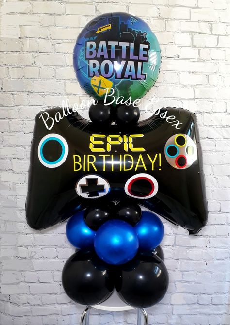 Large black game controller birthday balloon stack Video Game Balloon Arch, Gaming Balloon Arch, Gamer Balloon Bouquet, Fornite Ballon Garland, Gamer Balloons, Balloon Stack, Balloons Bouquet, 11 Birthday, Balloon Gifts