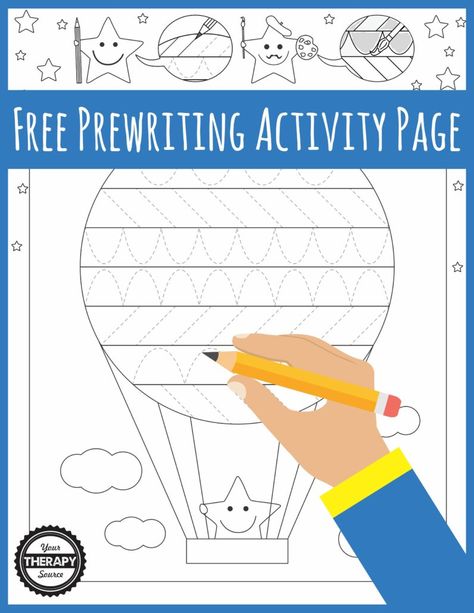 Prewriting Activity Page Hot Air Balloon Freebie from Your Therapy Source. Pinned by SOS Inc. Resources pinterest.com/sostherapy/ Air Transportation Preschool, Pre Writing Strokes, Writing Strokes, Writing Activities For Preschoolers, Transportation Preschool Activities, Transportation Unit, Prewriting Skills, Transportation Activities, Transportation Preschool