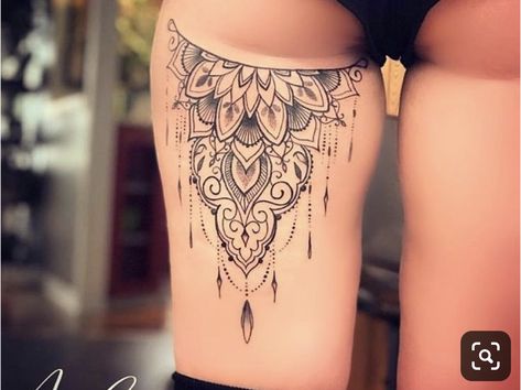 Back Of Thigh Tattoo, Back Of Leg Tattoos, Garter Tattoo, Thigh Tat, Hip Tattoos Women, Leg Tattoos Women, Thigh Tattoos Women, Hip Tattoo, Dope Tattoos