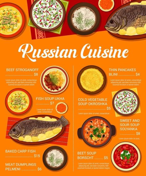 Russian cuisine menu, traditional dishes and meals Russian Meals, Sweet And Sour Soup, Russia Food, Meat Dumplings, Russian Dishes, Beet Soup, Russian Food, Russian Architecture, Traditional Dishes