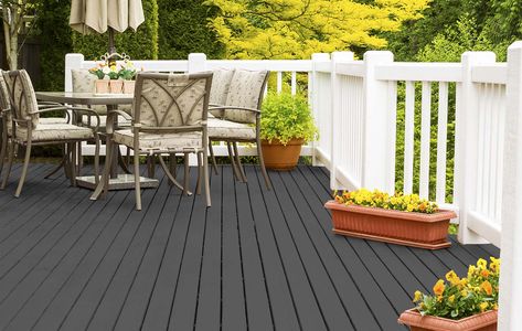 Trending Stain Colors in 2017 to Use on Your Outdoor Space Grey Deck Stain, Grey Deck Paint, Exterior Wood Stain Colors, Deck Paint Colors, Deck Stain Colors, Grey Deck, Deck Stain, Deck Makeover, Deck Colors