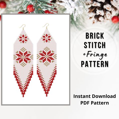 Fringe Earrings Pattern, Seed Bead Earring, Ribbon Skirt, Earrings Patterns, Bead Earring, Beaded Snowflakes, Brick Stitch Earrings, Brick Stitch Pattern, Snowflake Earrings