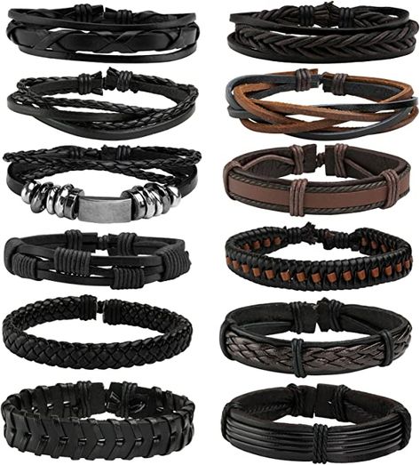 MILAKOO 12 Pcs Braided Leather Bracelets for Men Women Cuff Bracelet, Adjustable : Amazon.co.uk: Fashion Leather Bracelets, Leather Bracelets For Men, Wooden Beaded Bracelets, Leather Bracelet For Men, Pet Memorial Necklace, Cuff Bracelets Handmade, Urn Jewelry, Memorial Necklace, Braided Leather Bracelet